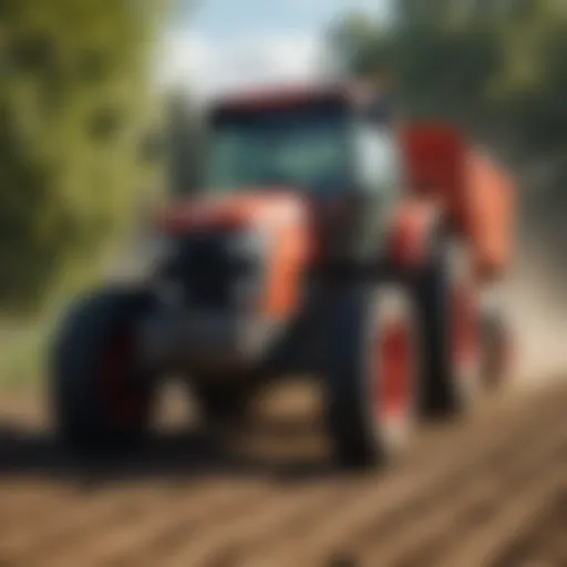 A tractor equipped with a robust front bucket performing soil loading.