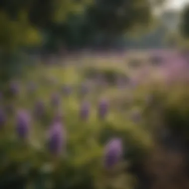 A lush garden overtaken by invasive purple-flowered weeds