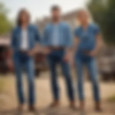 Versatile Styling Options with Wrangler Washed Jeans A stylish arrangement of various outfit combinations featuring Wrangler washed jeans.
