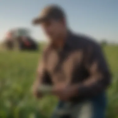 A farmer assessing crop health in a field