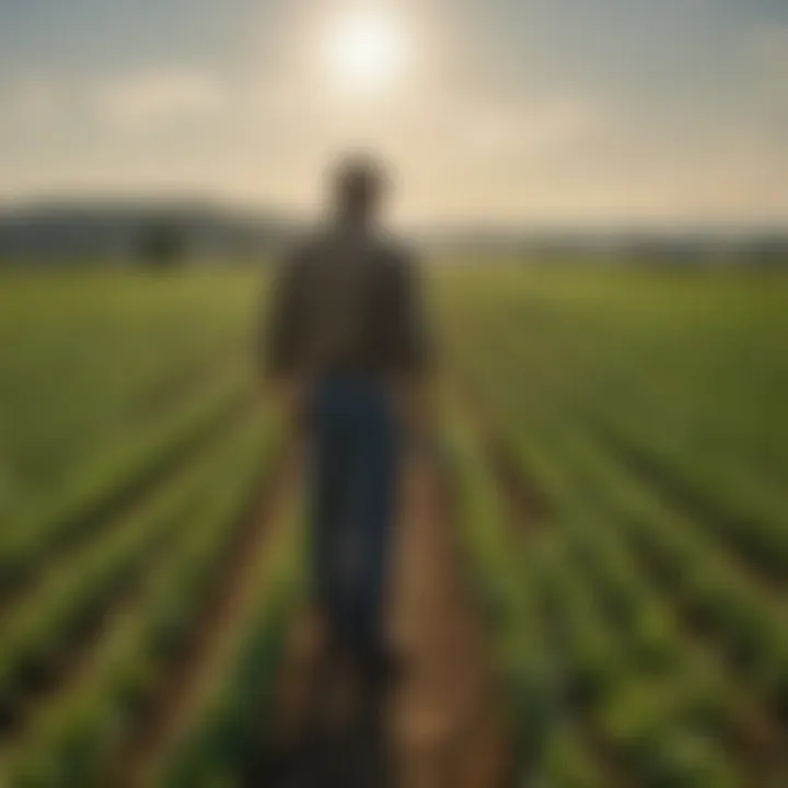 A farmer inspecting the crops, reflecting the successful outcomes of combined herbicide and fertilizer application.