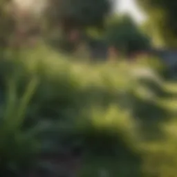 Lush green backyard with diverse grass varieties