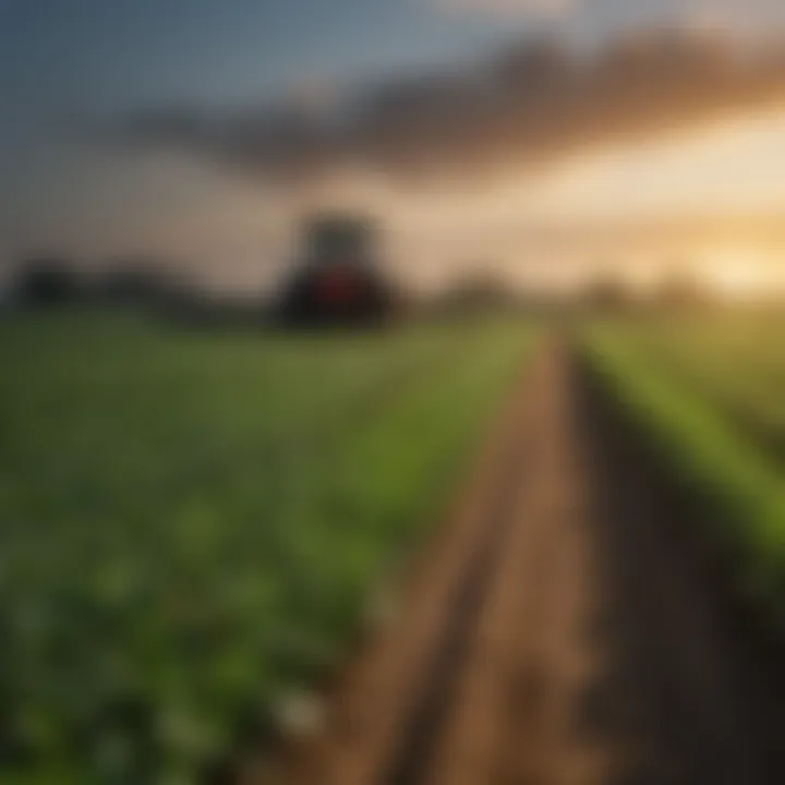 An agricultural field showcasing the use of flora LED lights for crop cultivation.