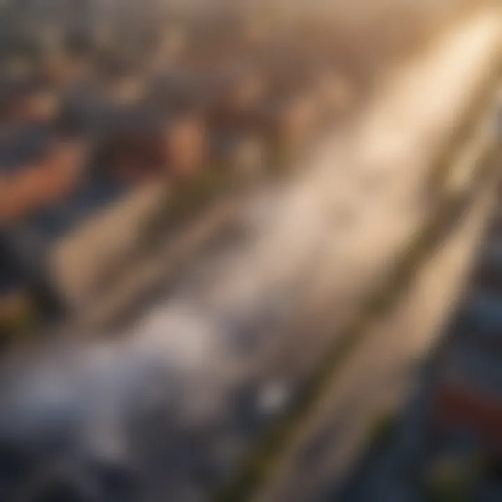 Aerial perspective of fogging treatment in an urban environment