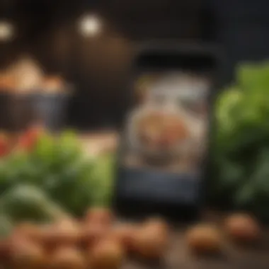 Leveraging Technology for Food Waste Reduction Smartphone displaying a food waste reduction app with fresh produce