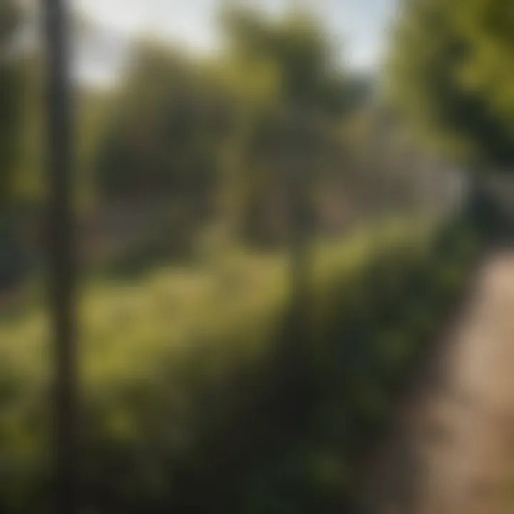 A lush garden bordered by wire mesh fencing for protection