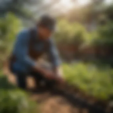 A gardener monitoring plants with technology