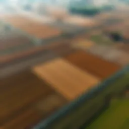 Aerial view of diverse agricultural landscapes showcasing varying crops