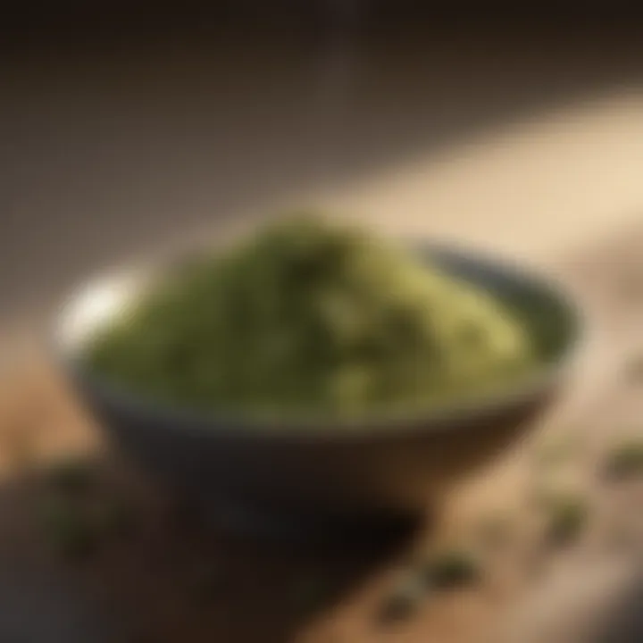 Close-up of green coffee extract powder in a bowl