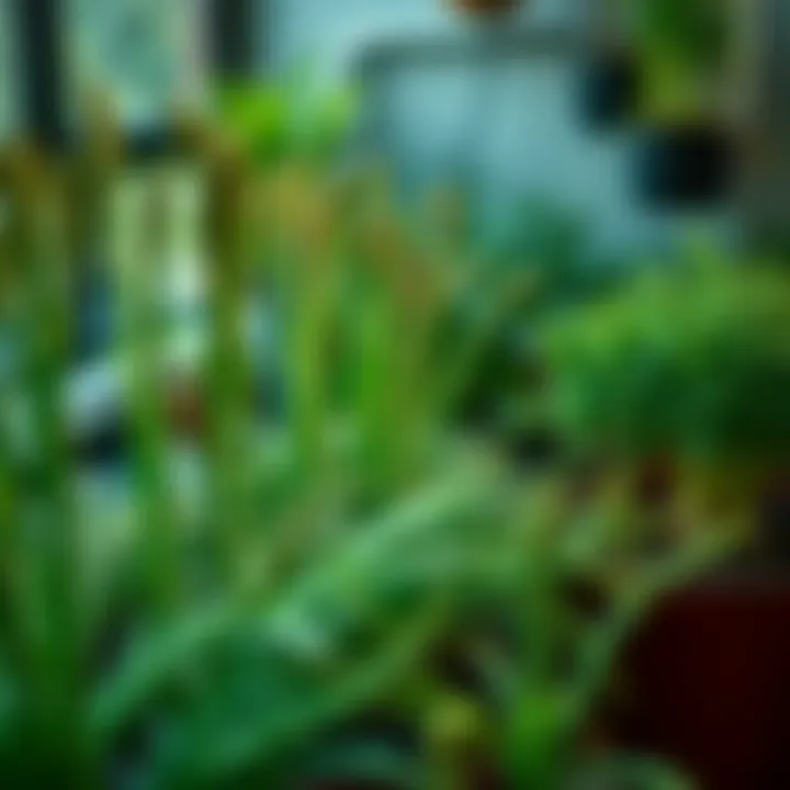 Indoor garden setup with asparagus plants