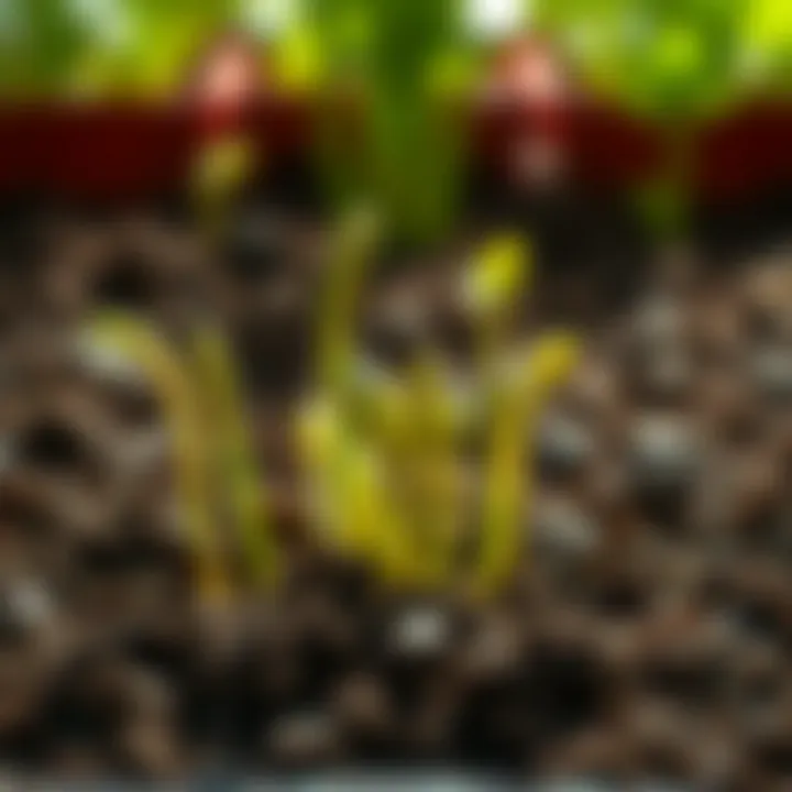 Vibrant asparagus sprouts emerging from soil