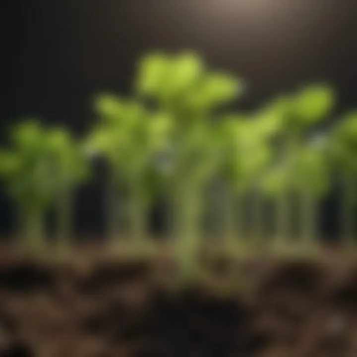 Close-up of celery seedlings in a nurturing environment