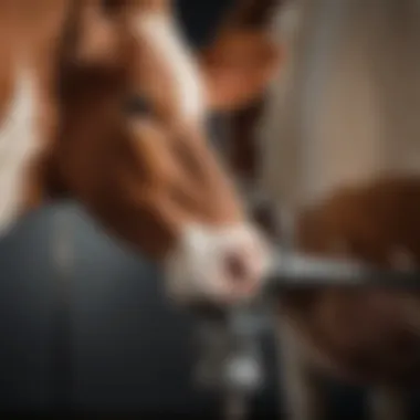 Close-up of a cow being milked with a hand-operated machine