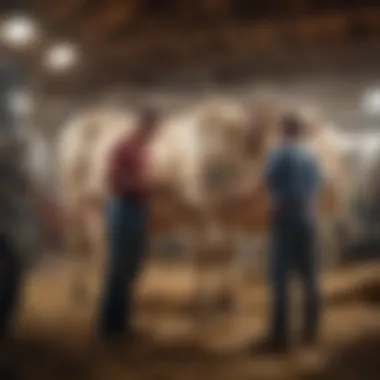 Farmers discussing milking techniques and machine maintenance