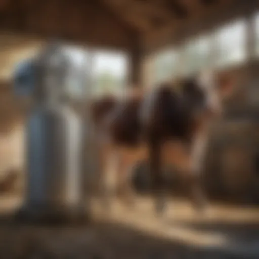 A modern milking machine set up in a barn environment