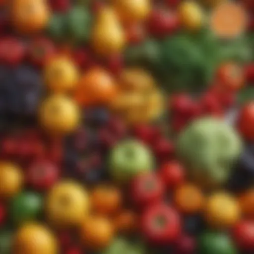 Colorful assortment of fresh fruits and vegetables arranged beautifully