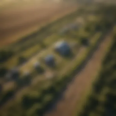 Aerial view of rural landscape with broadband infrastructure