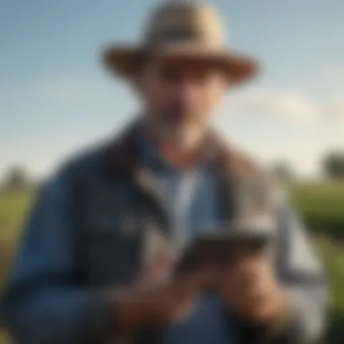 Close-up of a farmer using a tablet in the field