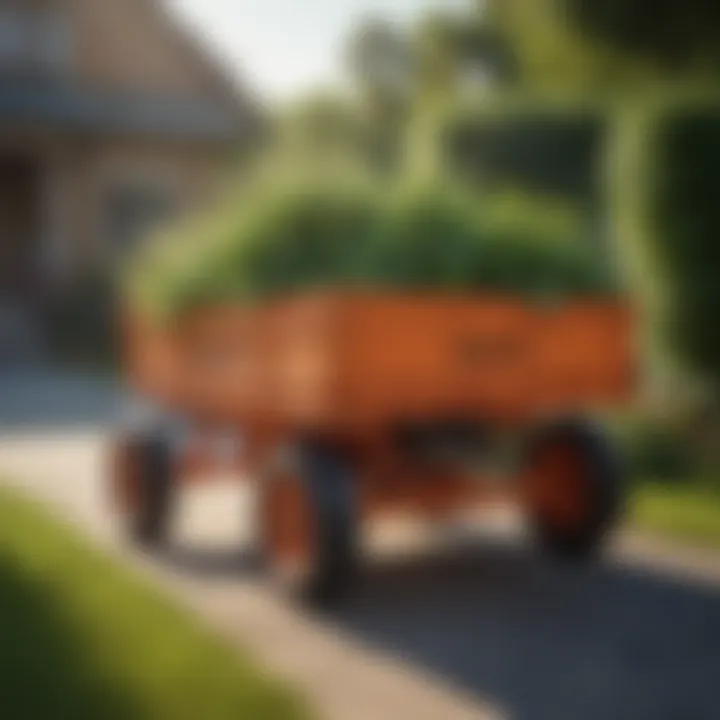 Lawn cart in use transporting garden materials