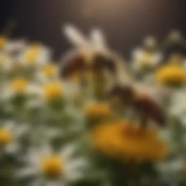 Cooperation Among Species: Pollination in Action Different bee species working together around a flowering plant