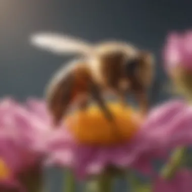 A close-up of a honeybee collecting nectar from a flower