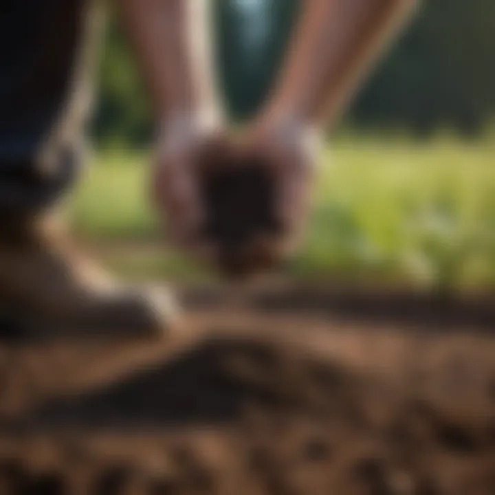 A gardener applying amendments to enhance soil health