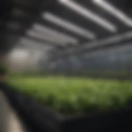 LED lights illuminating a hydroponic setup