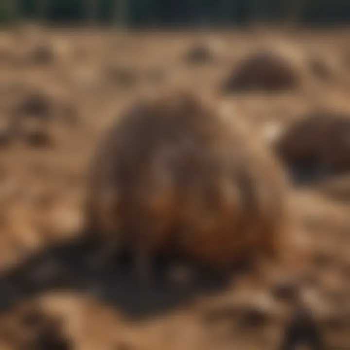 Close-up of a termite nest in soil