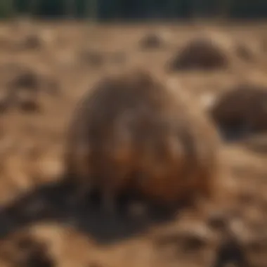 Termite Nest Discovery in Agricultural Soil Close-up of a termite nest in soil