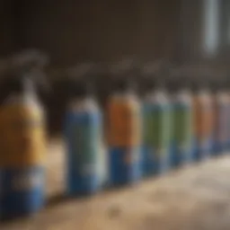 A variety of commercial mosquito sprays lined up for selection