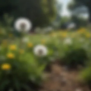 Dandelions and Clovers in a Garden A lush garden showing dandelions and clovers among other plants