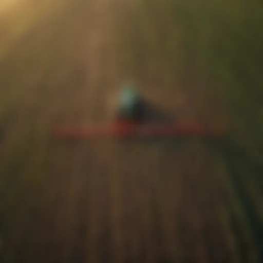 Aerial view of a precision farming field with advanced machinery