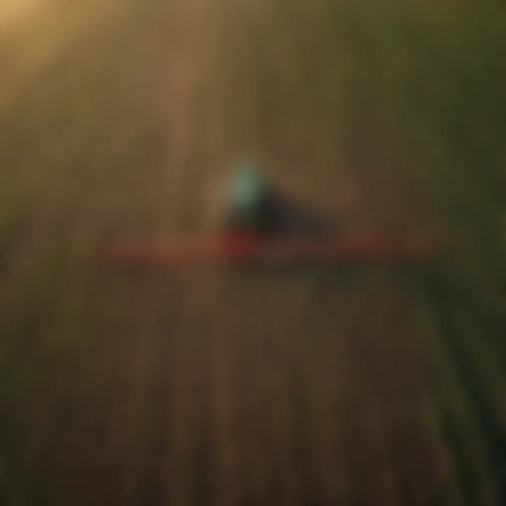 Aerial view of a precision farming field with advanced machinery
