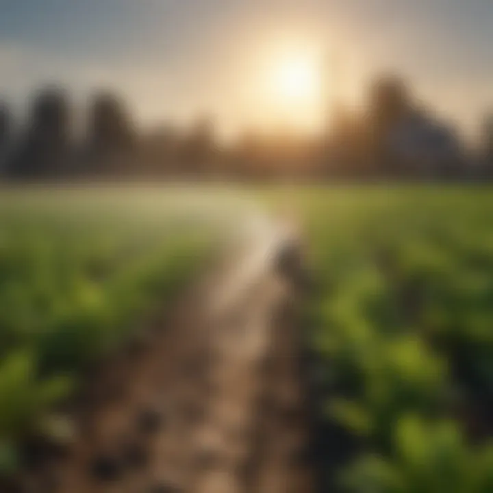 Smart irrigation system with sensors in a thriving crop field