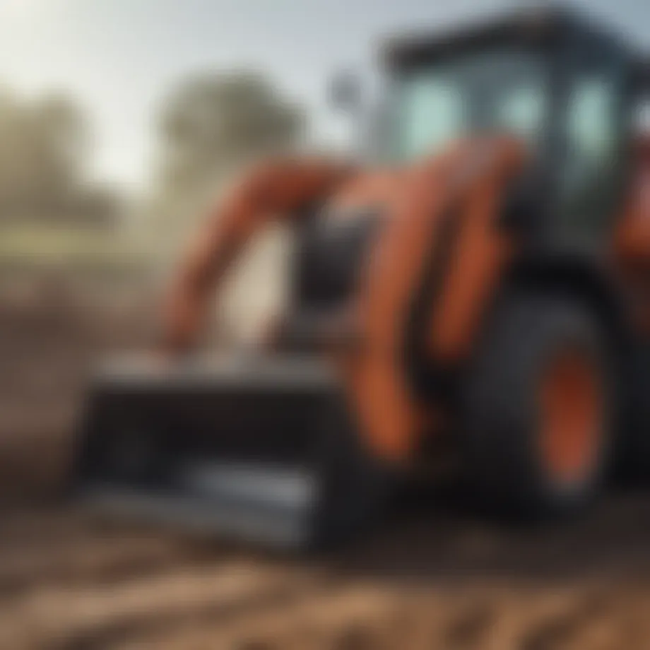 Close-up of Ditch Witch attachment on skid steer loader in action