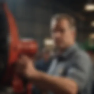 Close-up of auctioneer showcasing farm machinery