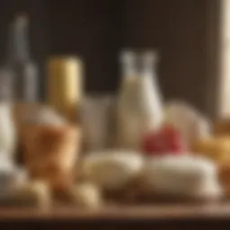 A close-up of dairy products on a wooden table, highlighting various options.