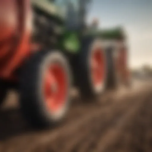 Close-up view of JD planter closing wheels in action, showing their crucial role in soil interaction.