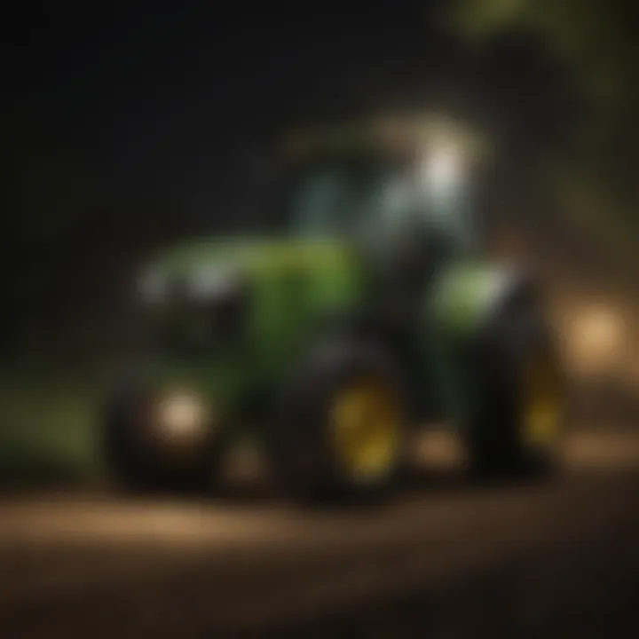 John Deere tractor in action with Tiger Lights improving safety during night operations