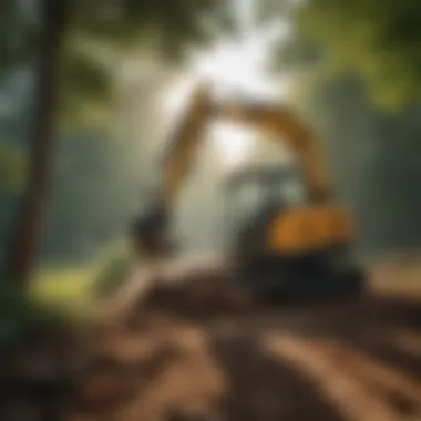 Landscape being maintained by a mini excavator with mower head, highlighting efficiency