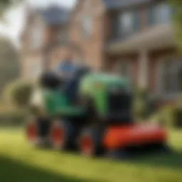 Lawn sweeper and dethatcher combo in action