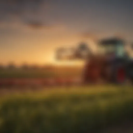 A high-tech LED sprayer boom light in action over a vibrant field