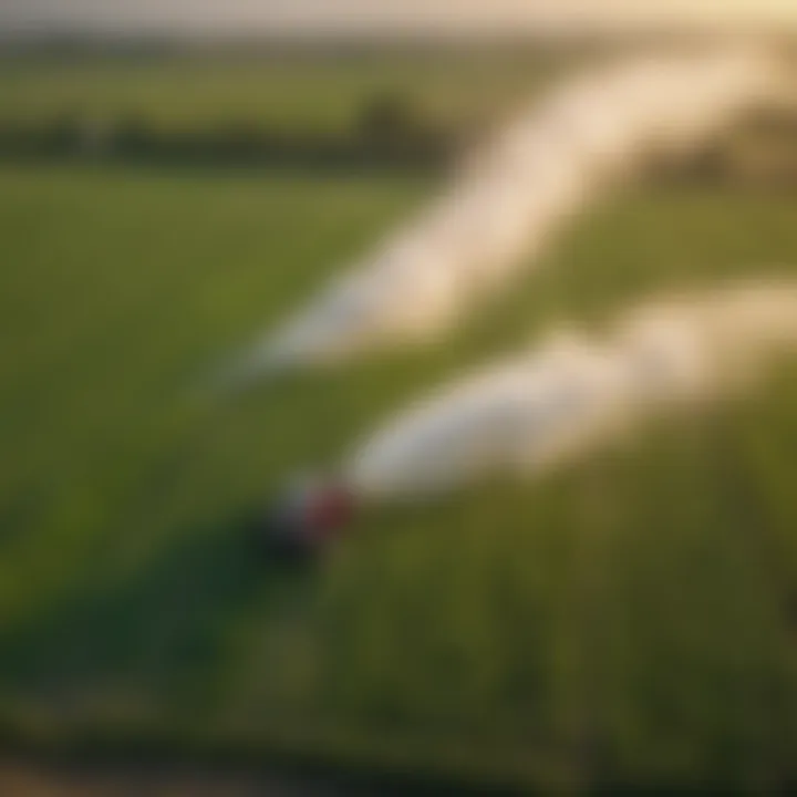 Aerial view of lush green agricultural fields with liquid nitrogen application