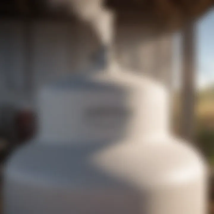 Close-up of a liquid nitrogen fertilizer tank in a farm setting