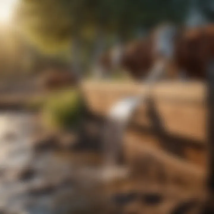 Livestock drinking from a trough filled with water