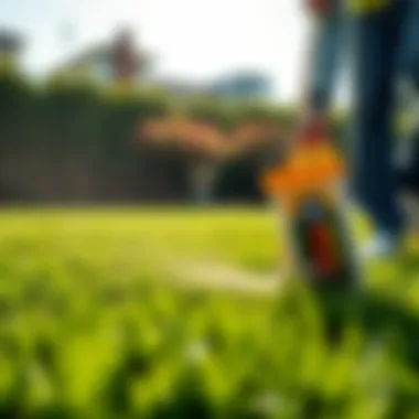 Application of pre-emergent fertilizer on a lush green lawn