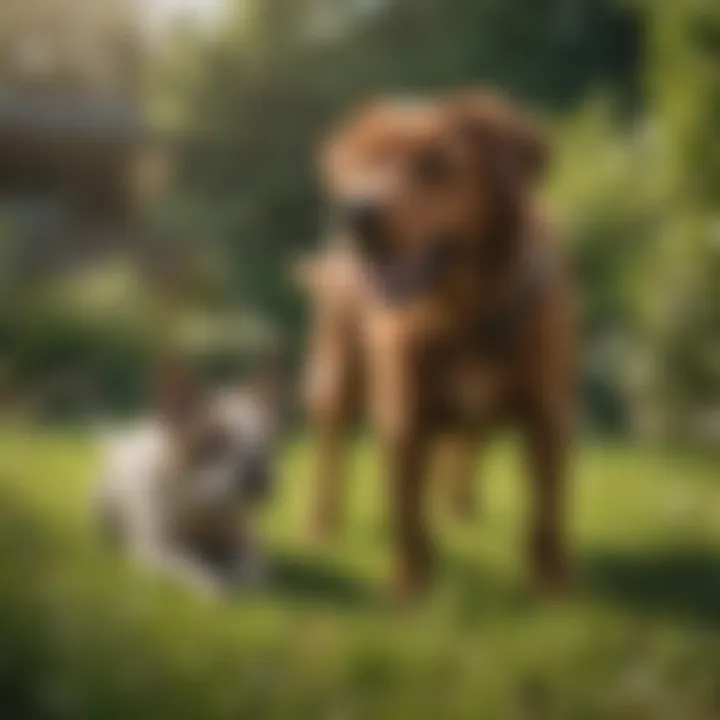 Training session between a dog and its owner in a backyard.