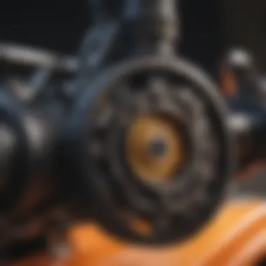 Detailed view of manual gear mechanism in a riding mower