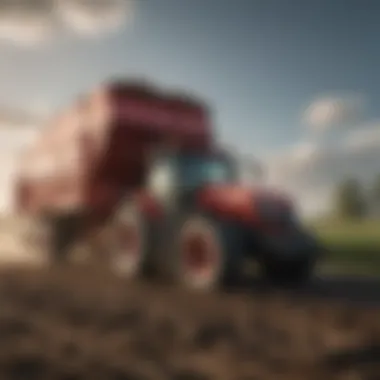 Maintenance routine being performed on a manure spreader, emphasizing its importance in sustainability.