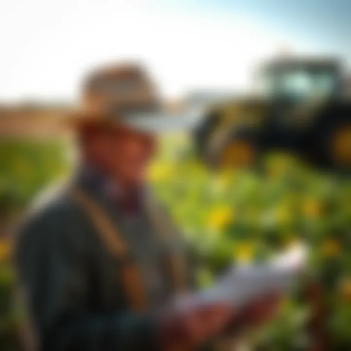 Farmer reviewing grant options